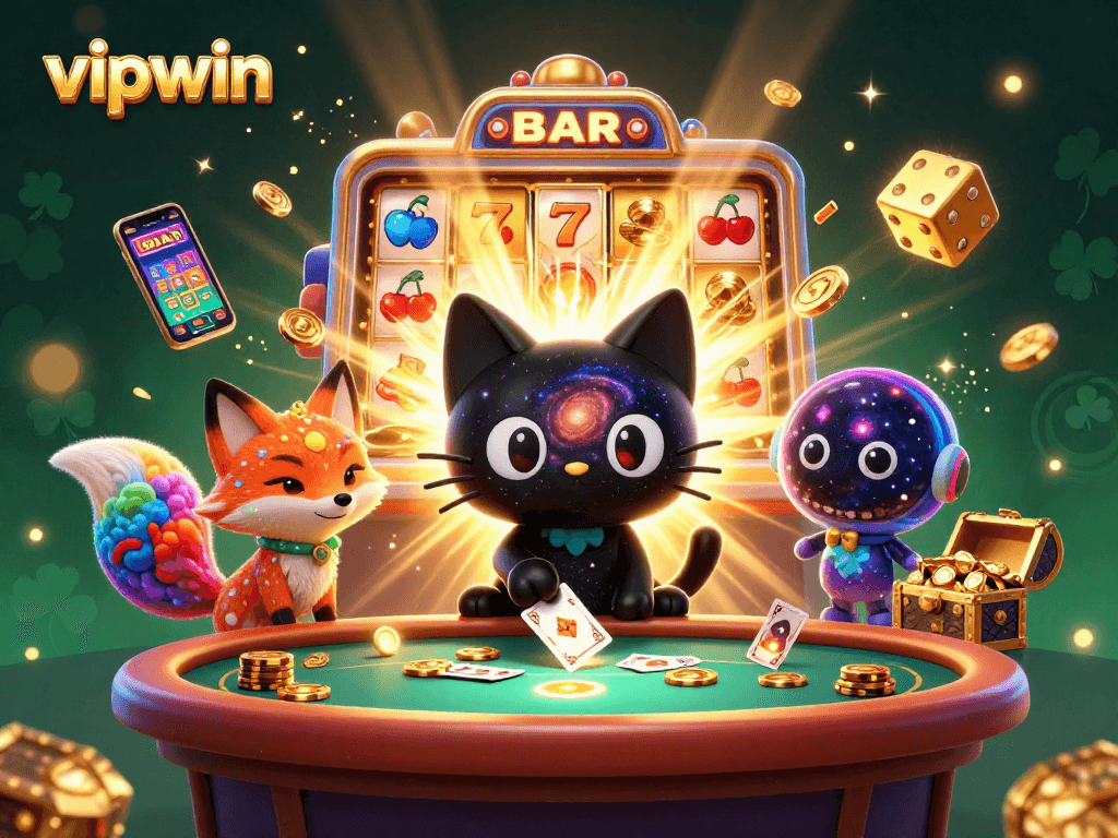 Engage with vipwin's exciting gaming experience at a cosmic casino table, featuring thrilling slot elements.