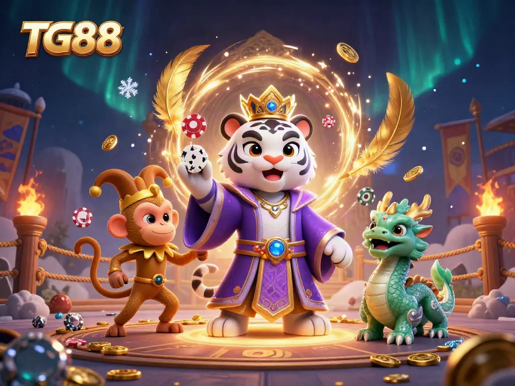 Experience the vibrant world of TG88 with a lively casino-themed scene featuring engaging characters.