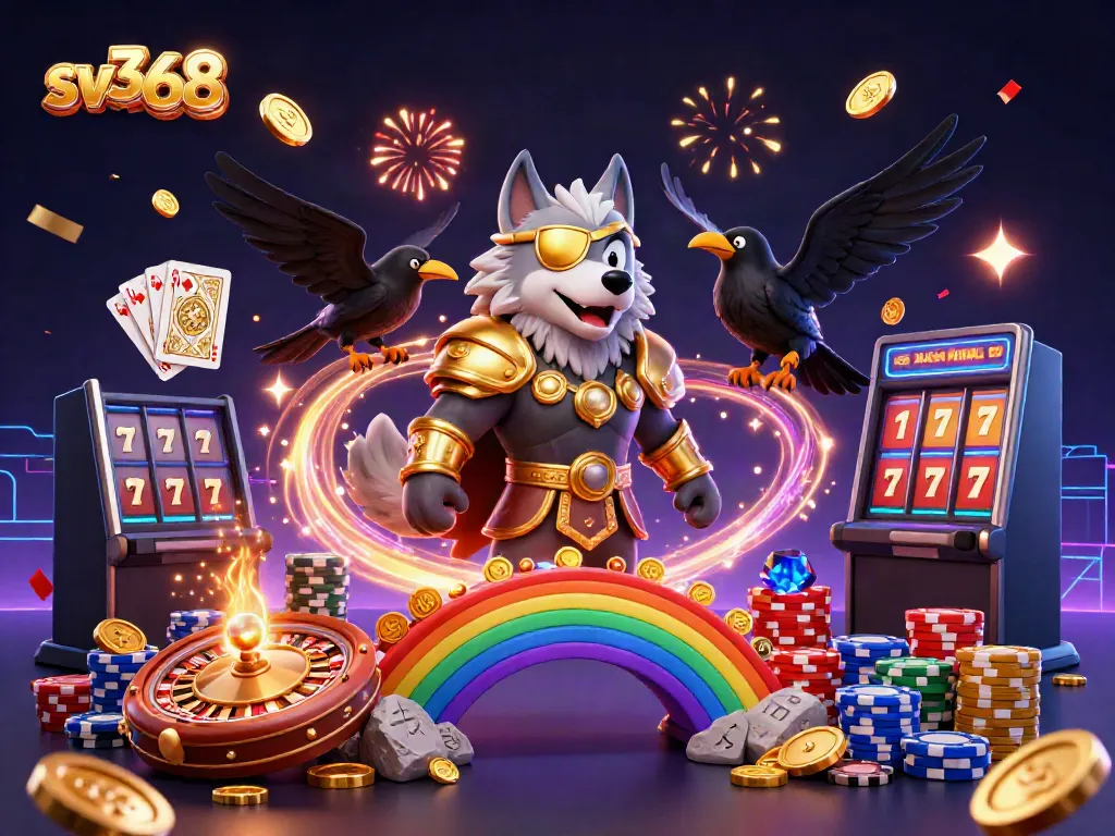 Join the epic gaming experience at sv368 with a dynamic casino scene of Odin and ravens.