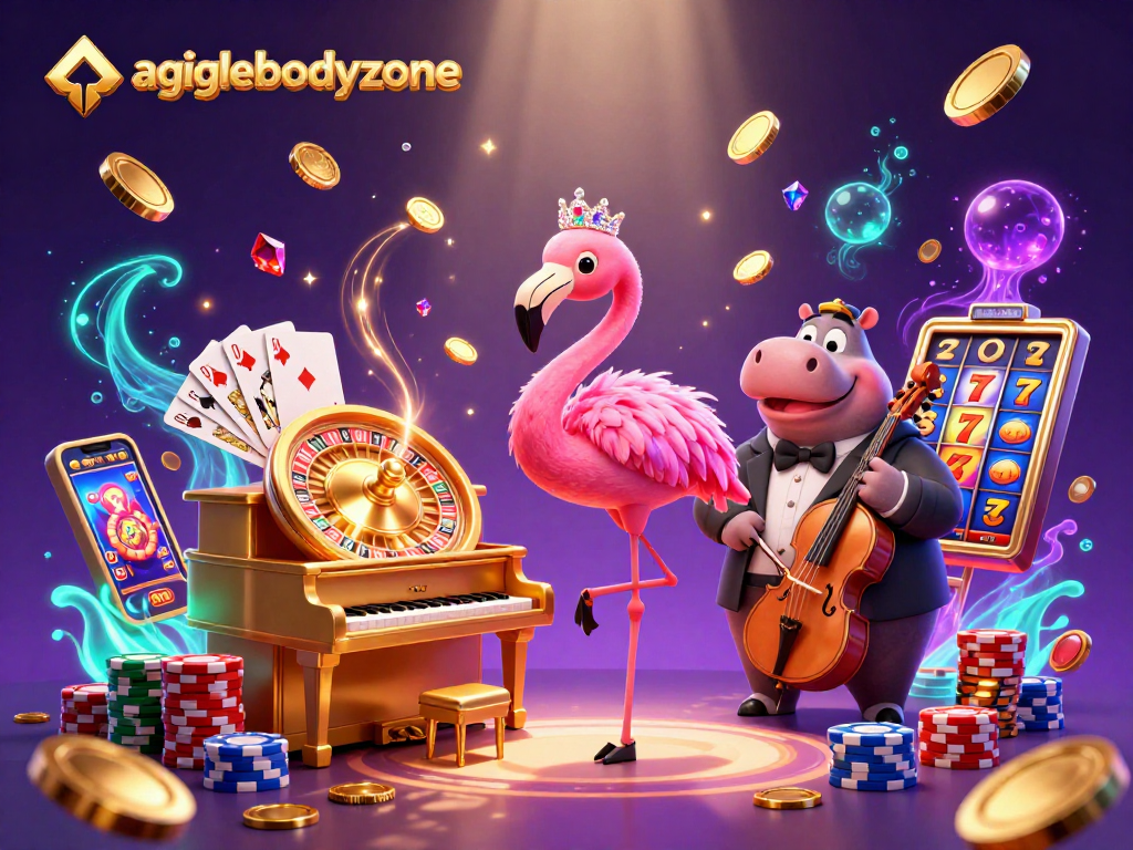 Experience the thrill of winning at agilebodyzone, with a vibrant casino scene full of lively characters and gaming action.