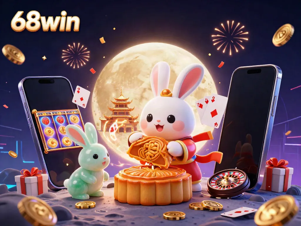 Experience 68win's thrilling casino games with lively characters, poker chips, and celebratory effects.