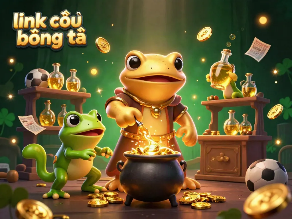 Engage with link vào kết quả bóng đá as a golden salamander alchemist and frog apprentice navigate a vibrant gambling scene.