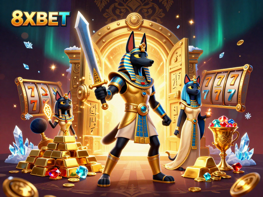 Experience thrilling wins with 8XBET's casino adventure featuring Anubis and treasures!