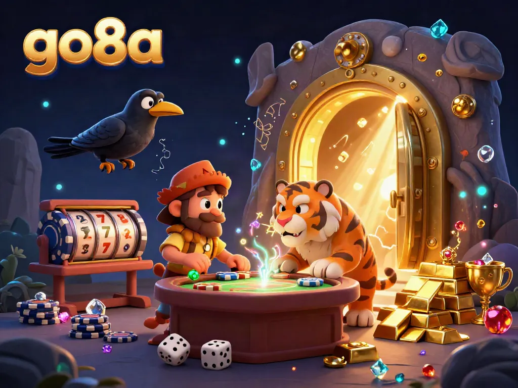 Join the excitement at go8a with a unique prehistoric casino scene featuring vibrant characters and sparkling treasures.