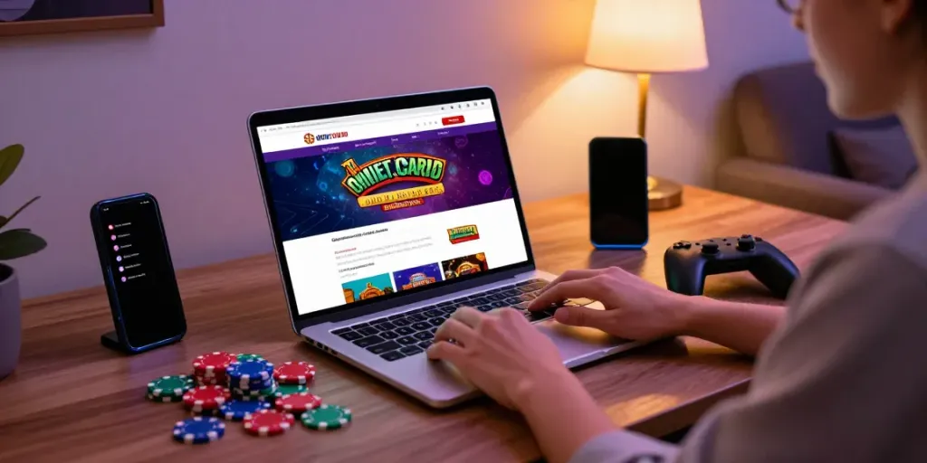 Engaged player enjoying online credit card casinos at home with vibrant decor and gaming setup