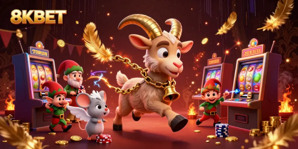 8KBET engages players in a vibrant, dynamic holiday-horror casino experience with animated characters.