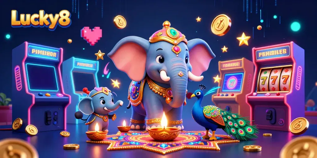 Engage with Lucky8's vibrant casino world, showcasing fun games and rich illustrations.