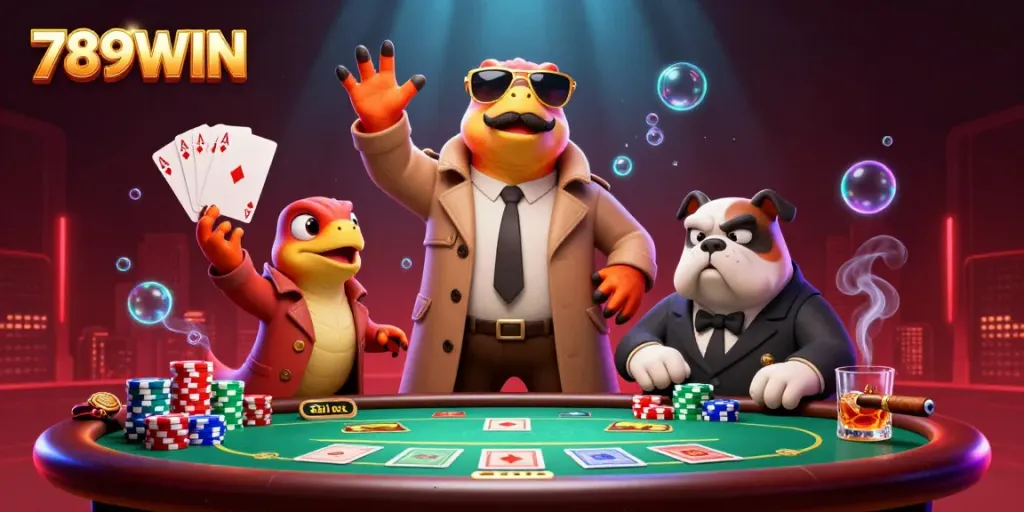 Experience the excitement of 789WIN as cartoon raptors try to sneak into a VIP casino lounge.