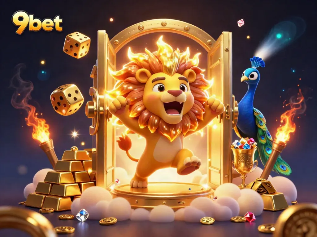 Experience thrilling wins with 9bet in this vibrant 3D illustration of casino adventure.