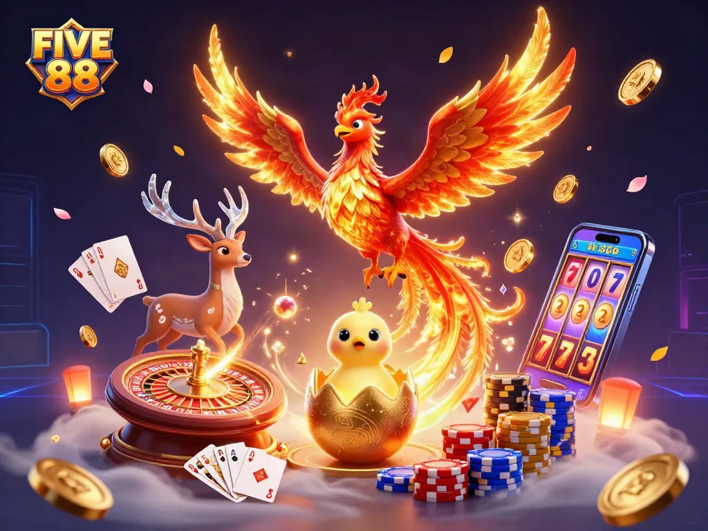 Experience thrilling action at FIVE 88 casino with a vibrant scene of dynamic gameplay elements