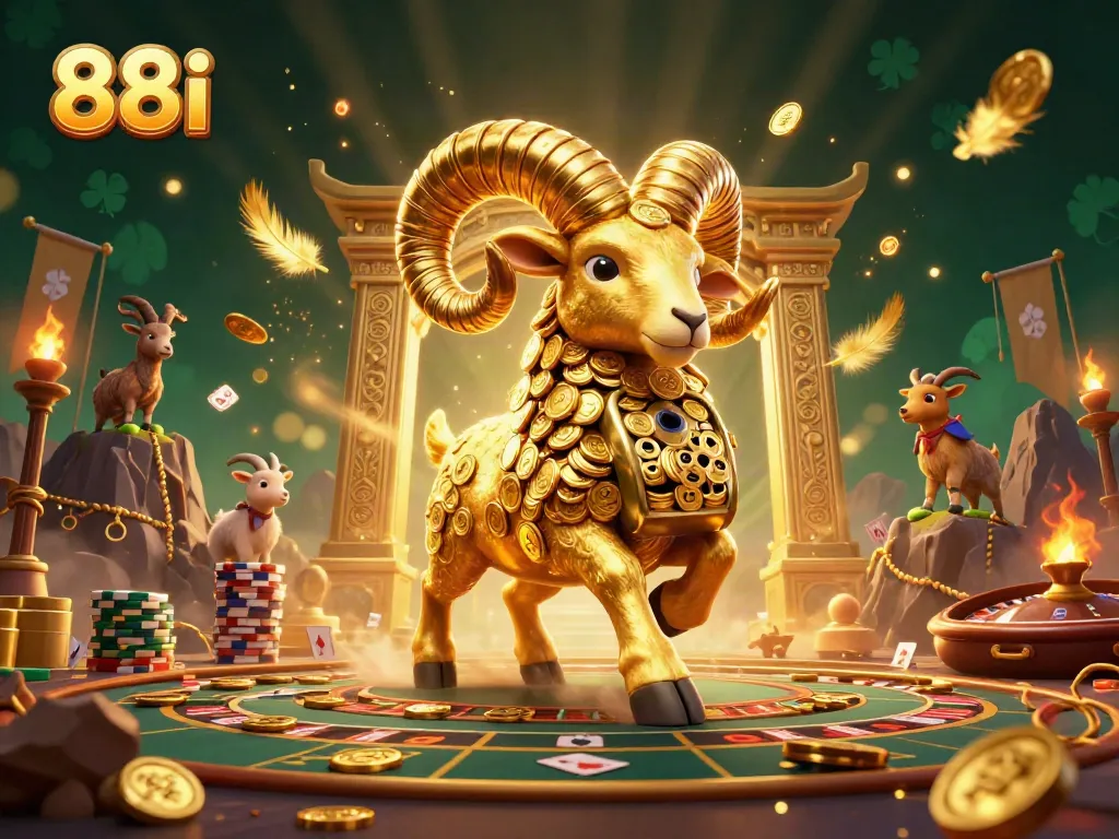 Experience thrilling betting action at 88i in this captivating golden ram casino scene.