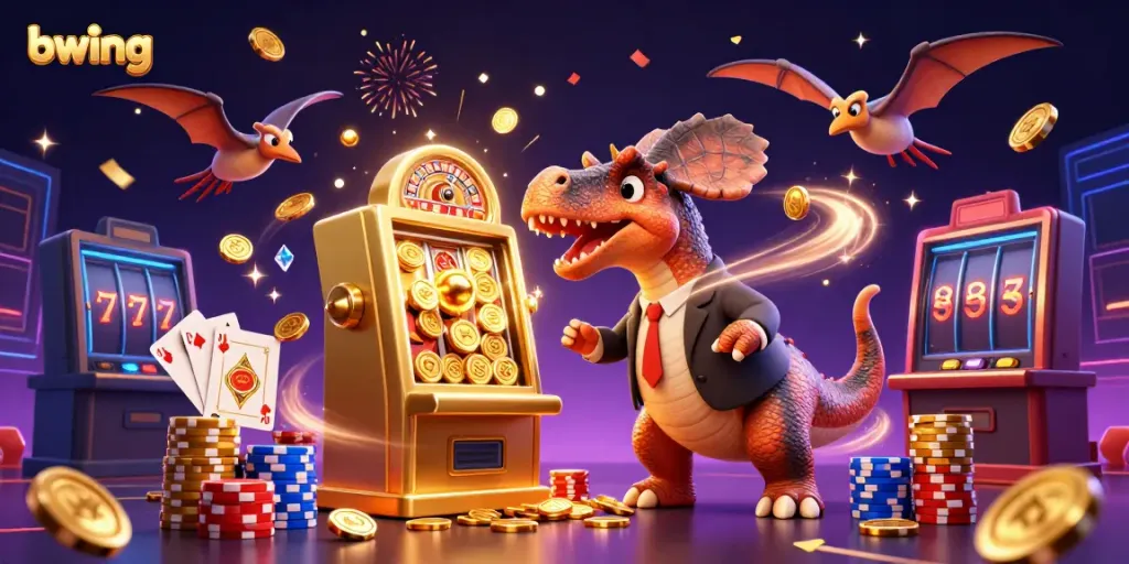 Watch bwing characters celebrate as they hit the jackpot with cascading coins and gems in this vibrant casino scene.