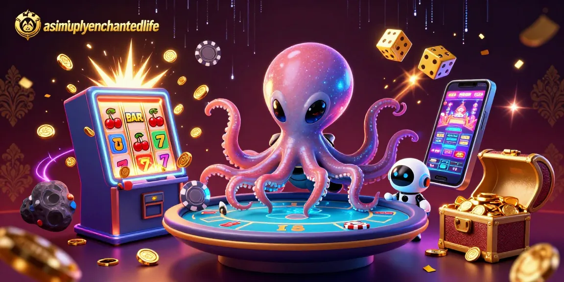 Experience the thrilling world of asimplyenchantedlife with an octopus playing poker amidst stunning casino visuals.