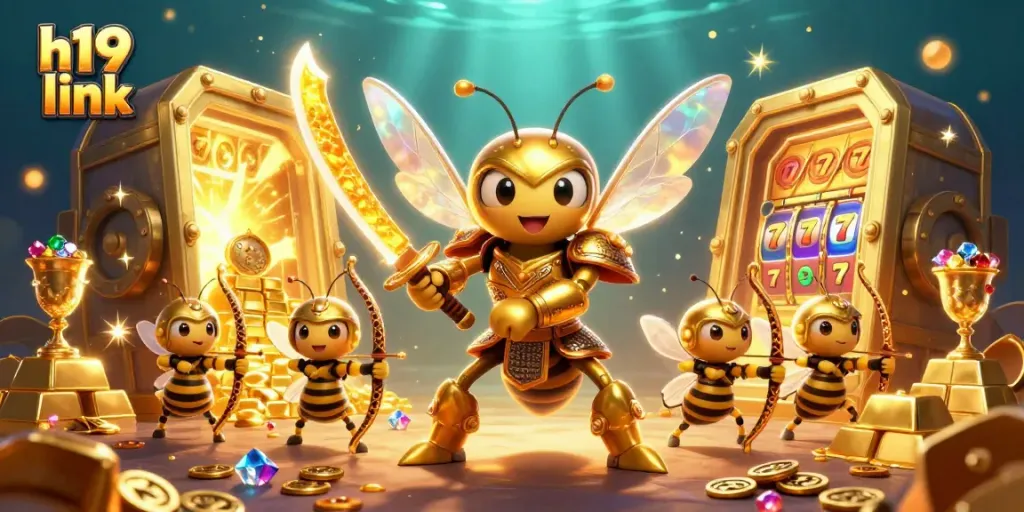 Engage with h19 link through vibrant 3D illustrations of casino themes featuring golden treasures.