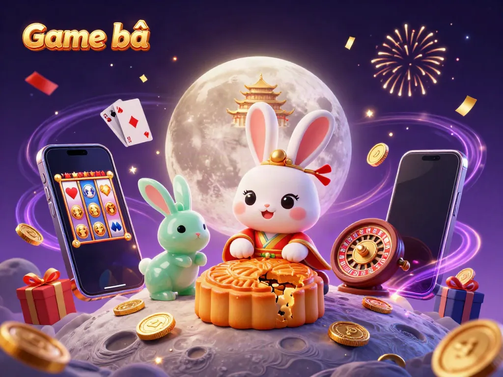 Experience Game bài excitement with a whimsical moon rabbit scene celebrating casino games.