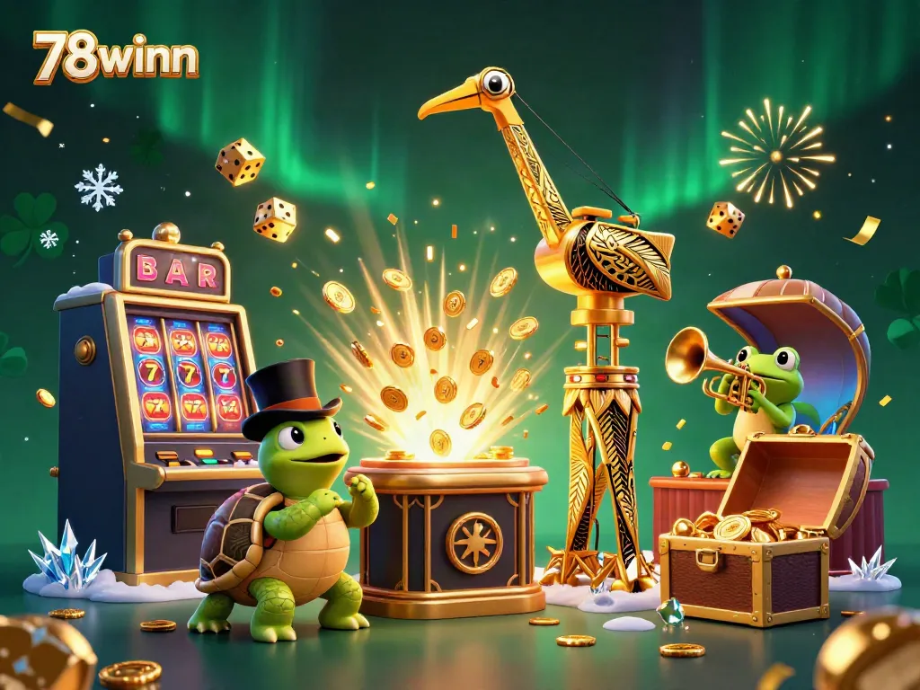 Experience excitement with 78winn's dynamic casino games, featuring a vibrant illustration of thrilling characters and gaming elements.