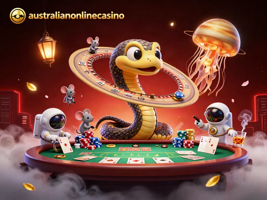 Experience fast-paced casino action with australianonlinecasino's captivating gaming scene featuring unique playful elements.