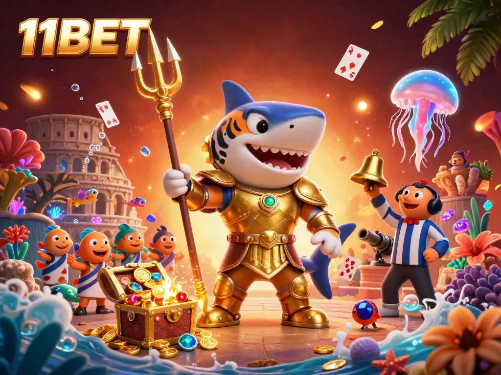 Experience thrilling action with 11BET as a tiger shark warrior leads an underwater casino battle.