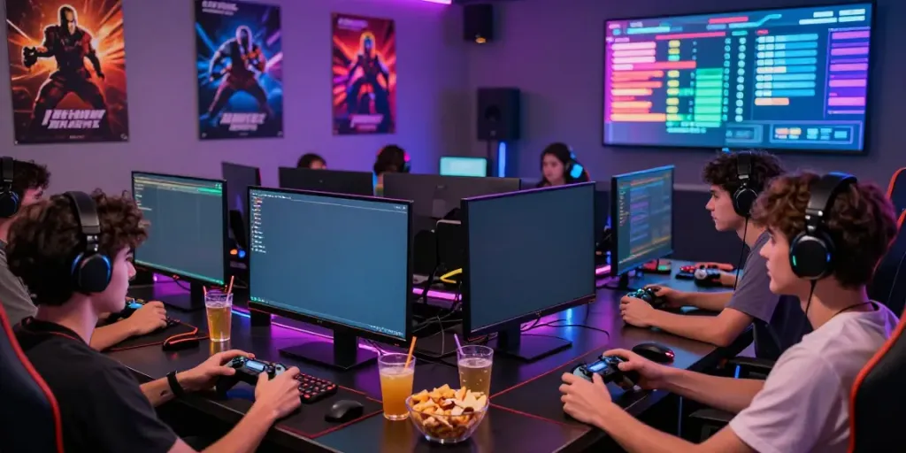 Engaging gaming experience at https://manclub1.jp.net/ with friends in a vibrant lounge.