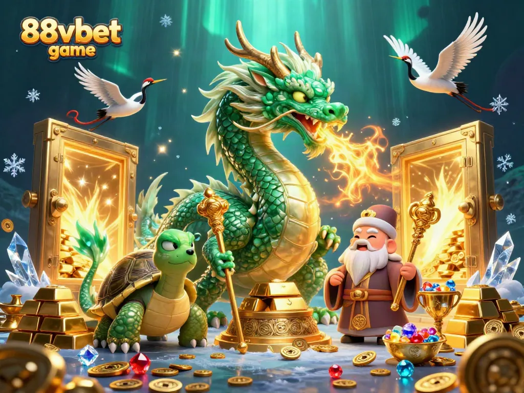 Experience the excitement of the 88vbet game with a vibrant 3D dragon and treasure scene.