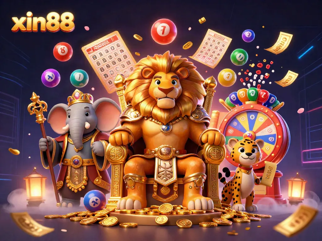 Experience the excitement of xin88 with a captivating 3D casino scene featuring vibrant lottery elements and dynamic characters.
