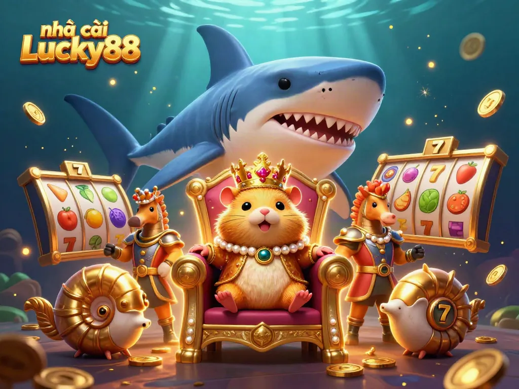 Experience thrilling gaming at nhà cái Lucky88 with a vibrant 3D casino illustration showcasing exciting slot reels and characters.