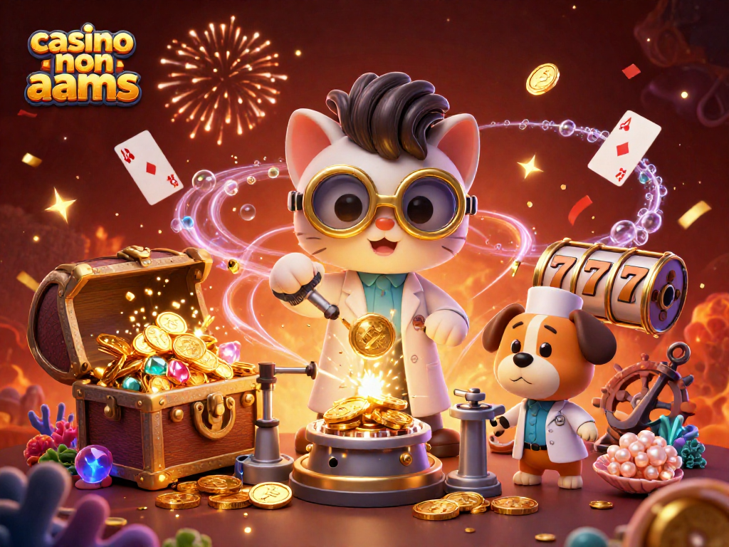 Giocando nei casino non AAMS, il gatto scienziato crea monete d'oro tra effetti festivi.