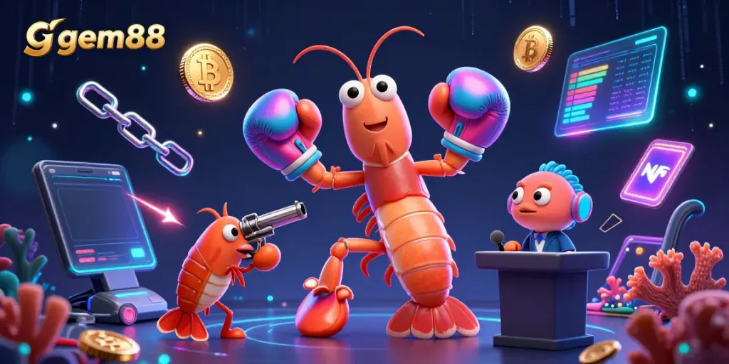 Engage with the vibrant gem88 casino scene highlighting 3D animated sea creatures surrounded by glowing financial elements and gaming thrills.