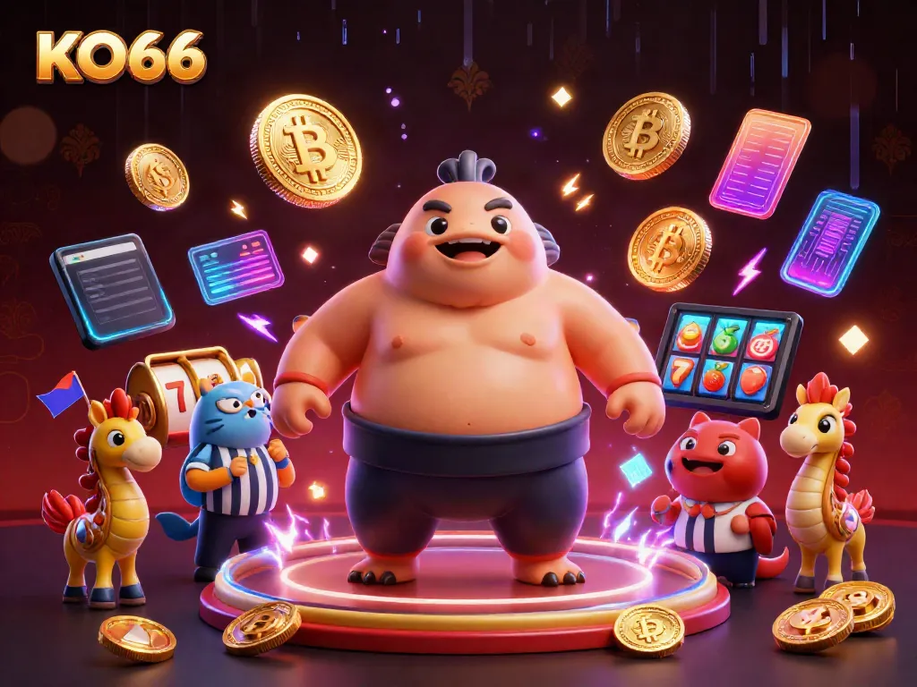 Engage with thrilling KO66 casino action featuring fugu, catfish referee, and crypto elements in a vibrant underwater scene.