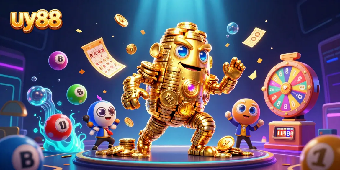 Experience the thrilling world of uy88 with vibrant lottery elements and dynamic casino graphics.