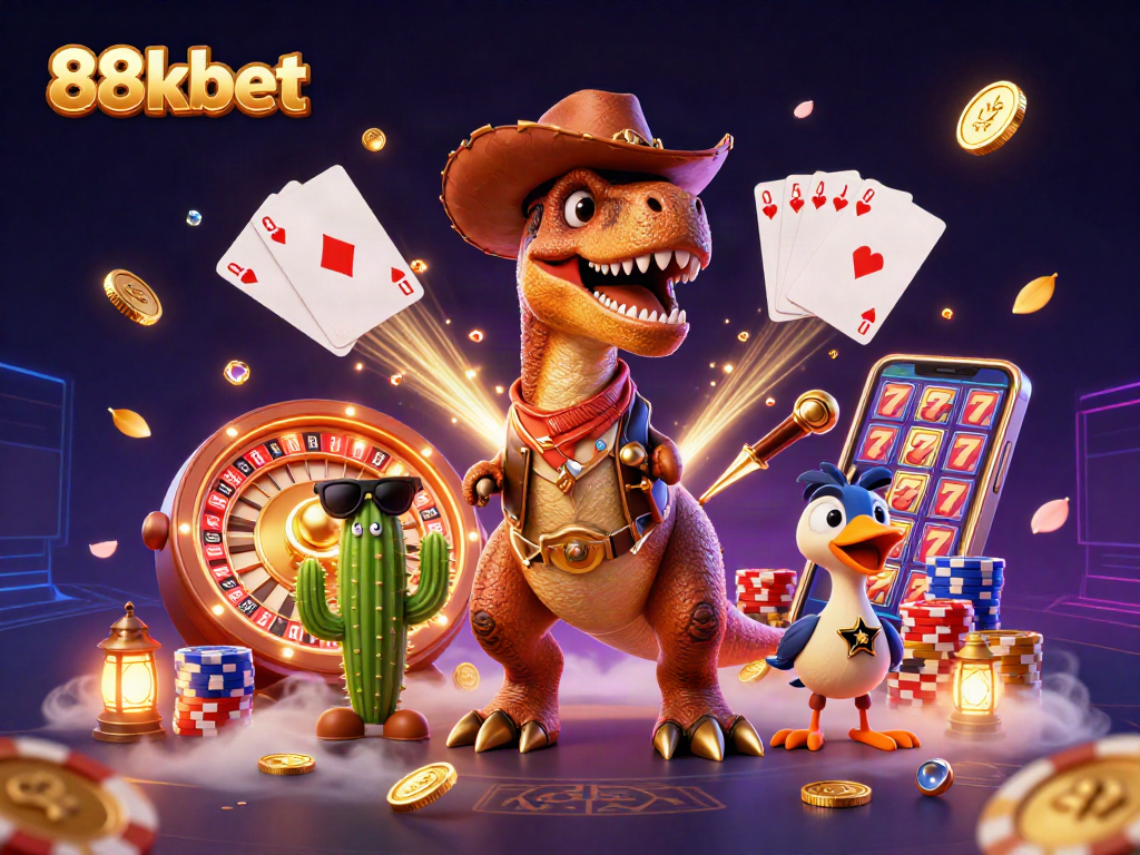 Spin the fortunes with 88kbet in a vibrant casino world featuring iconic characters and exciting gaming elements.