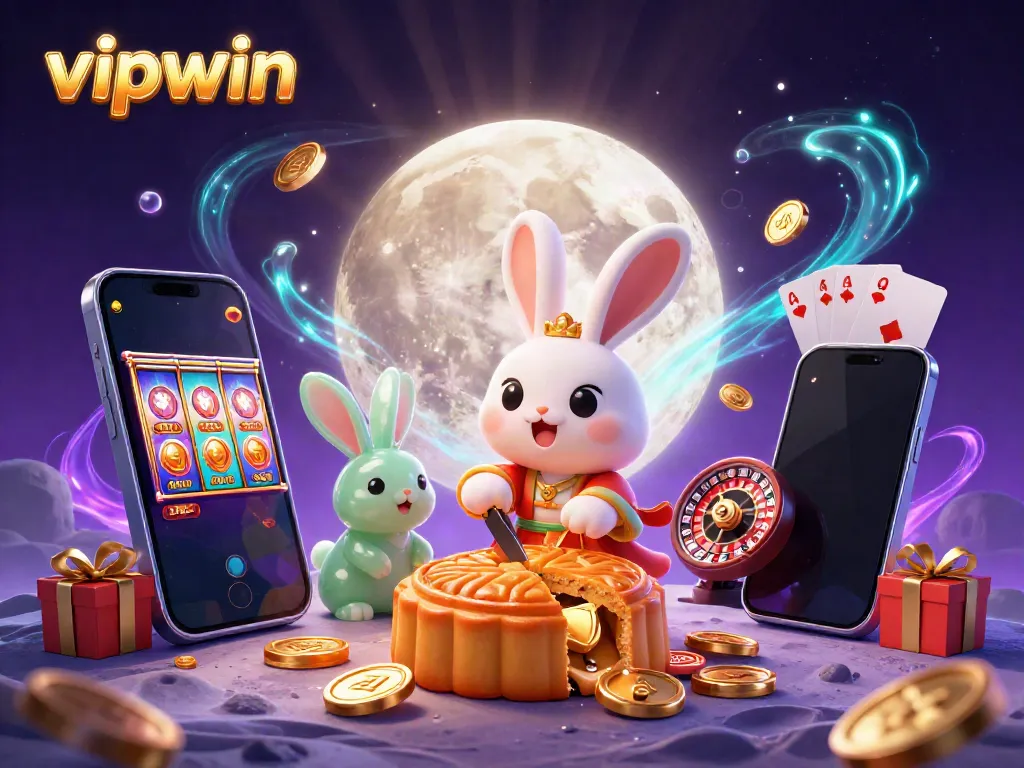 Engage in vipwin's lively online casino atmosphere with our cartoon-style lunar scene.