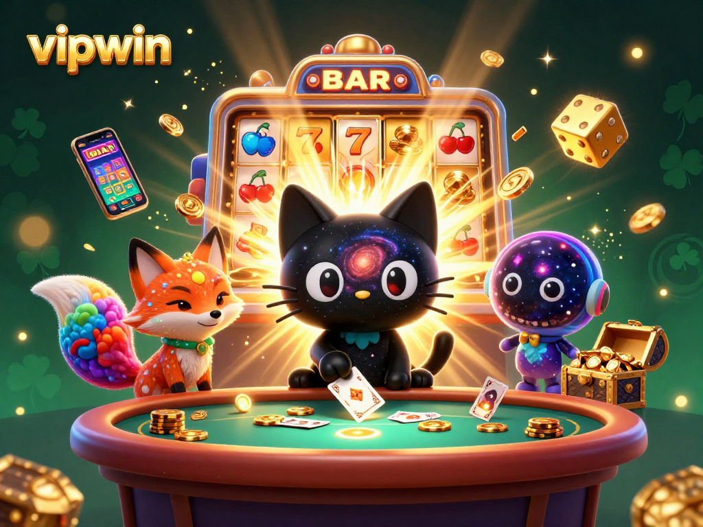 Engage with vipwin's exciting gaming experience at a cosmic casino table, featuring thrilling slot elements.