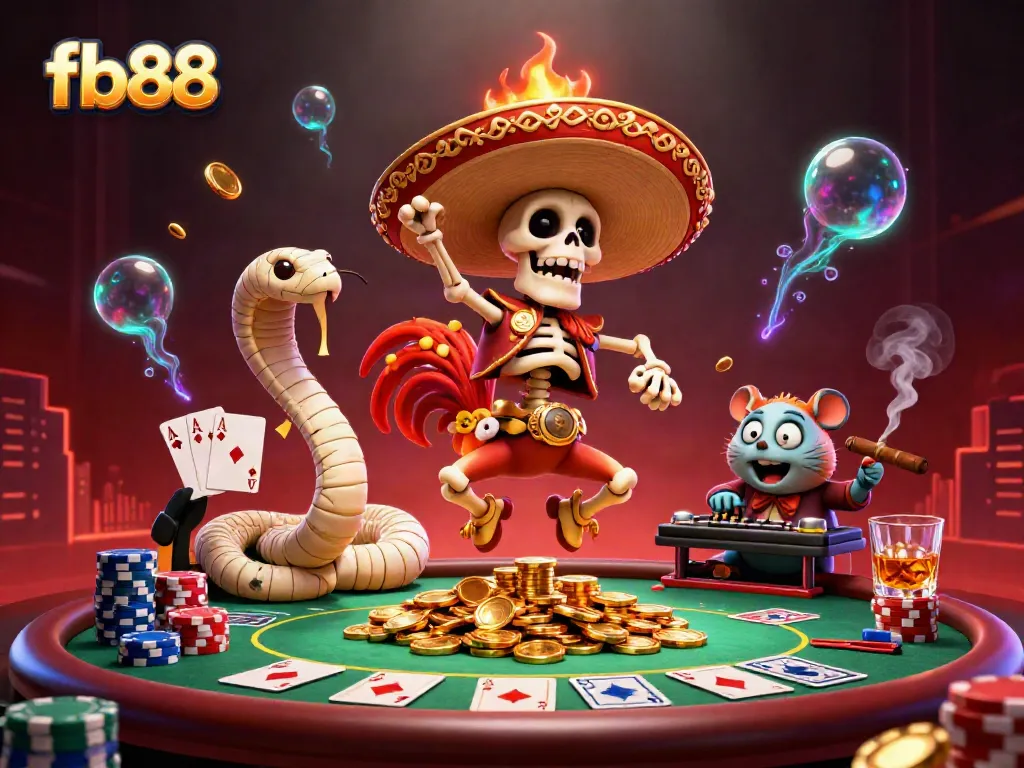 Engage in thrilling gaming at fb88 with a vibrant 3D casino scene rich in detail and excitement.