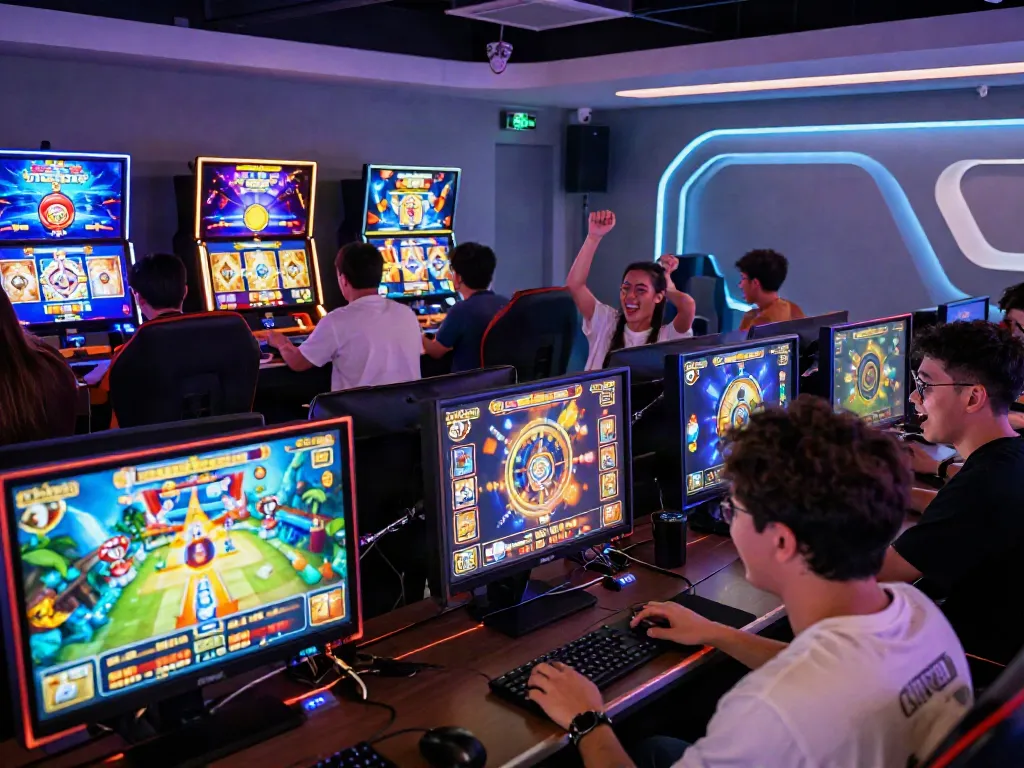 Experience diverse slot games at DA88 with players engaged and vibrant displays.