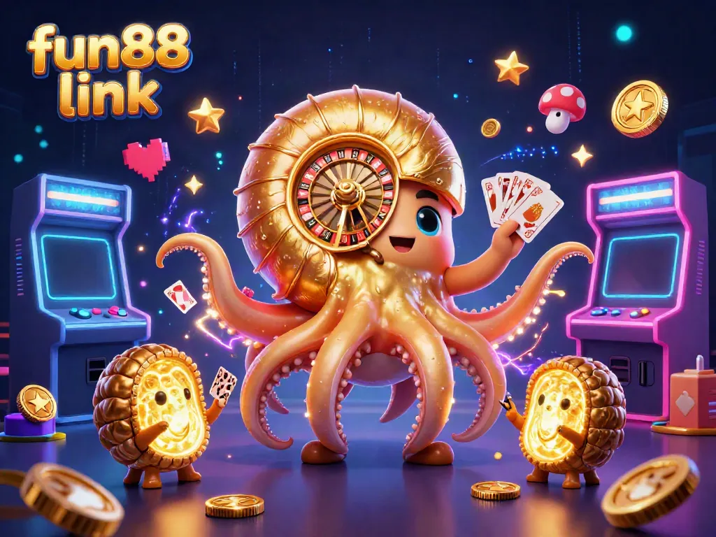 Experience the fun88 link with colorful themes and vibrant characters in this casino illustration.