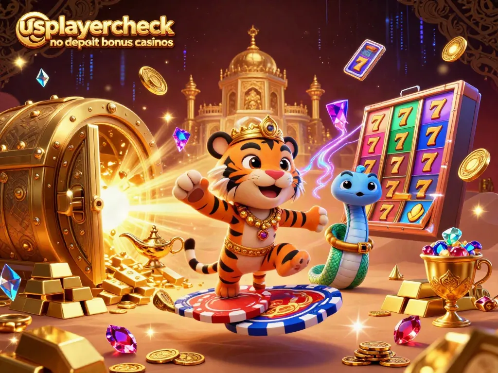 Experience gambling with usplayercheck no deposit bonus casinos featuring vibrant 3D casino elements and characters.