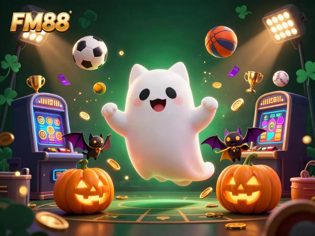 FM88 offers an enchanting ghostly scene with exciting gaming elements in a vibrant casino.