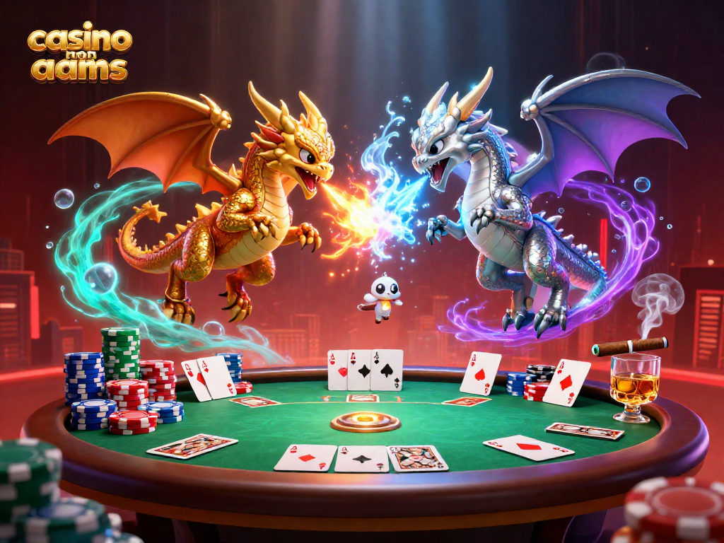Gioca nel casino non aams con draghi e elementi di poker in un'illustrazione ricca e dettagliata