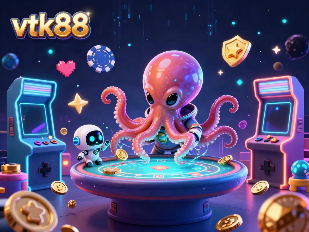 Engage in thrilling poker action and adventure on vtk88 with an alien octopus dealer at a holographic table.