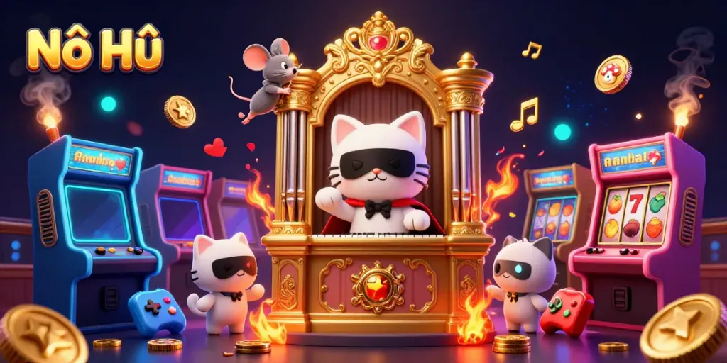 Experience the thrill of Nổ Hũ with vibrant 3D characters and colorful casino elements.